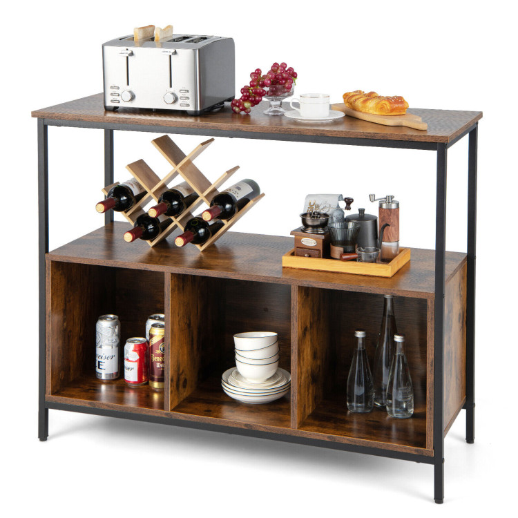 Modern Kitchen Buffet Sideboard with 3 Compartments-Rustic BrownCostway Gallery View 8 of 11